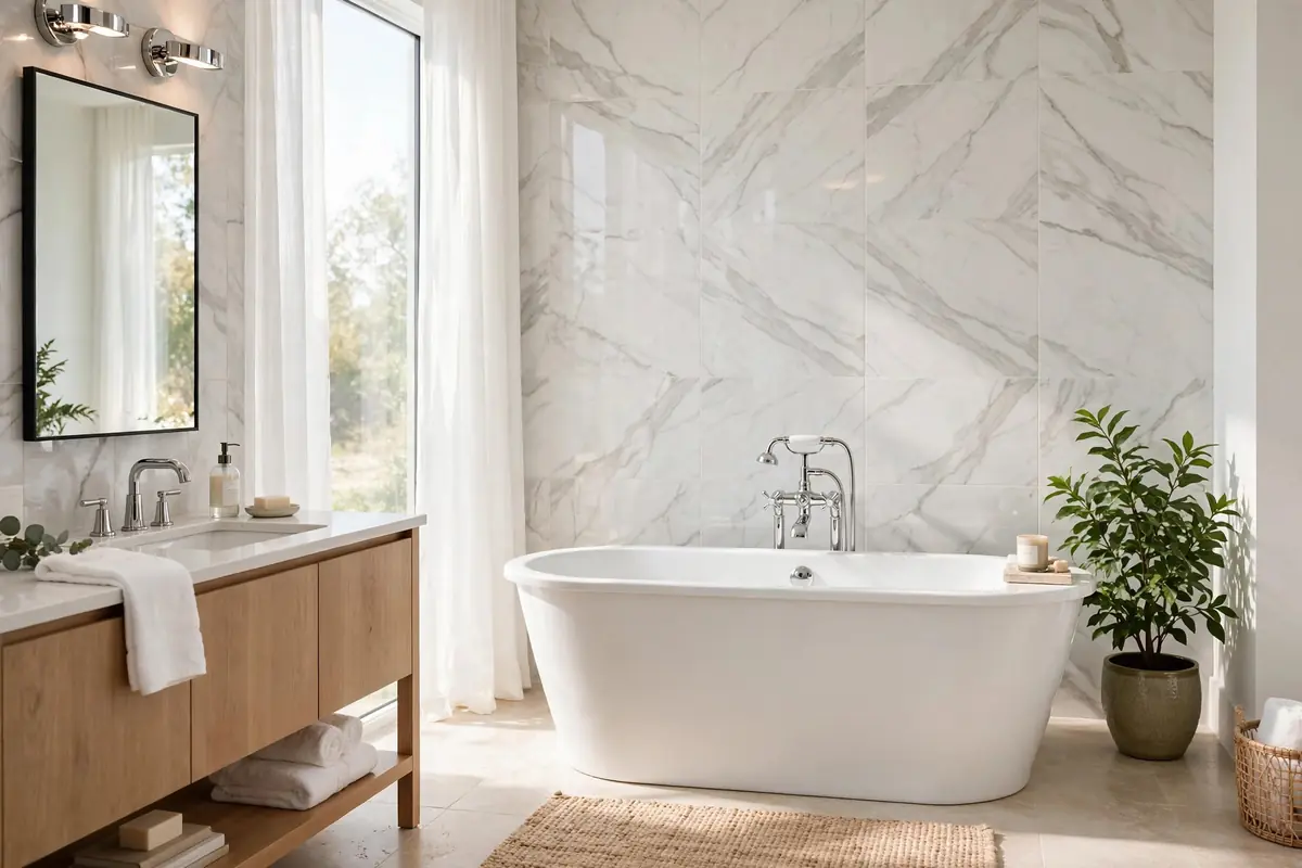 Bright bathroom with well-kept plumbing fixtures in a Purcellville home